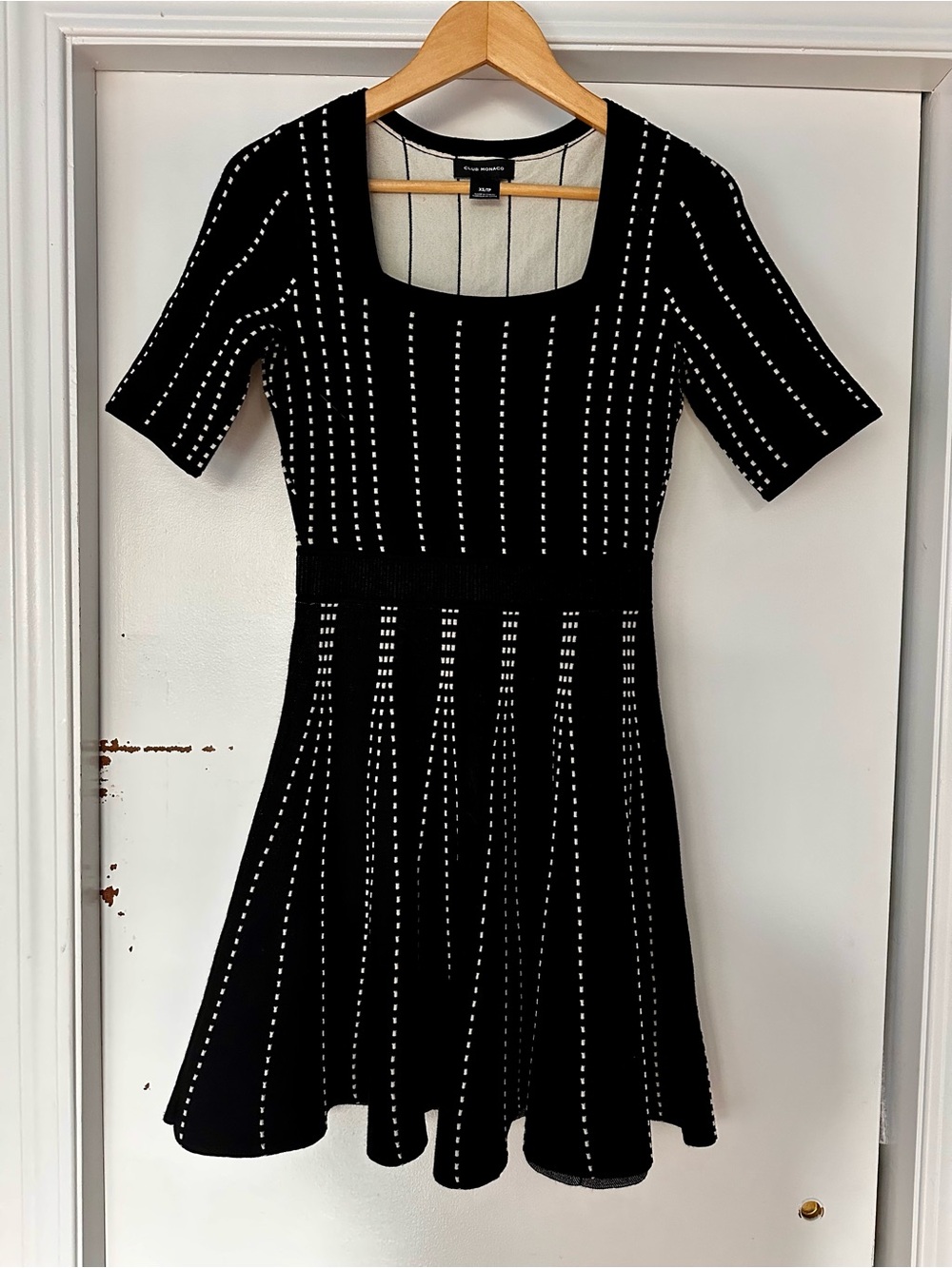 Club Monaco Black Knit Stud-Dot Fit & Flare Dress